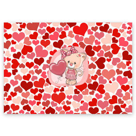 Поздравительная открытка с принтом kitty в Тюмени, 100% бумага | плотность бумаги 280 г/м2, матовая, на обратной стороне линовка и место для марки
 | cat | kitty | love | бантик | кошечка | любовь | сердечки