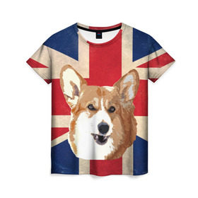 Женская футболка 3D с принтом Королевский корги в Тюмени, 100% полиэфир ( синтетическое хлопкоподобное полотно) | прямой крой, круглый вырез горловины, длина до линии бедер | Тематика изображения на принте: англия | великобритания | вельш корги | корги | корги пемброк | королева | пемброк | собака | флаг