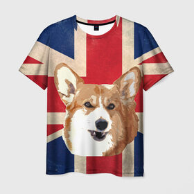 Мужская футболка 3D с принтом Королевский корги в Тюмени, 100% полиэфир | прямой крой, круглый вырез горловины, длина до линии бедер | англия | великобритания | вельш корги | корги | корги пемброк | королева | пемброк | собака | флаг