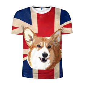Мужская футболка 3D спортивная с принтом Королевский корги в Тюмени, 100% полиэстер с улучшенными характеристиками | приталенный силуэт, круглая горловина, широкие плечи, сужается к линии бедра | англия | великобритания | вельш корги | корги | корги пемброк | королева | пемброк | собака | флаг