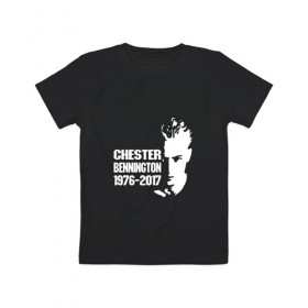 Детская футболка хлопок с принтом Chester Bennington 1976 - 2017 в Тюмени, 100% хлопок | круглый вырез горловины, полуприлегающий силуэт, длина до линии бедер | Тематика изображения на принте: 