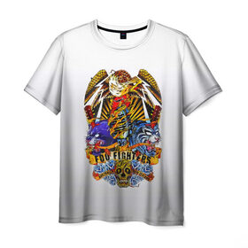 Мужская футболка 3D с принтом Foo Fighters, орел и тигры в Тюмени, 100% полиэфир | прямой крой, круглый вырез горловины, длина до линии бедер | 