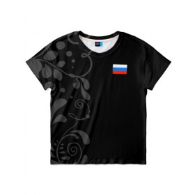 Детская футболка 3D с принтом Russia - Black collection в Тюмени, 100% гипоаллергенный полиэфир | прямой крой, круглый вырез горловины, длина до линии бедер, чуть спущенное плечо, ткань немного тянется | 0x000000123 | black collection | russia | россия