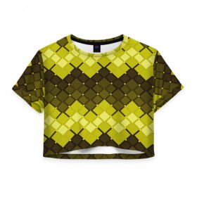 Женская футболка 3D укороченная с принтом Движение волн в Тюмени, 100% полиэстер | круглая горловина, длина футболки до линии талии, рукава с отворотами | геометрия | квадрат | текстура