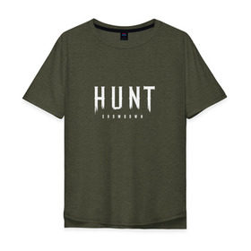Мужская футболка хлопок Oversize с принтом Hunt: Showdown White Logo в Тюмени, 100% хлопок | свободный крой, круглый ворот, “спинка” длиннее передней части | Тематика изображения на принте: crytek | game | hunt | hunt: showdown | hunter | monsters | showdown | игра | крайтек | охота | столкновение