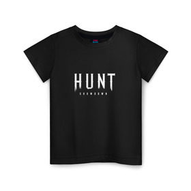 Детская футболка хлопок с принтом Hunt: Showdown White Logo в Тюмени, 100% хлопок | круглый вырез горловины, полуприлегающий силуэт, длина до линии бедер | Тематика изображения на принте: crytek | game | hunt | hunt: showdown | hunter | monsters | showdown | игра | крайтек | охота | столкновение