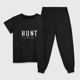 Детская пижама хлопок с принтом Hunt: Showdown White Logo в Тюмени, 100% хлопок |  брюки и футболка прямого кроя, без карманов, на брюках мягкая резинка на поясе и по низу штанин
 | Тематика изображения на принте: crytek | game | hunt | hunt: showdown | hunter | monsters | showdown | игра | крайтек | охота | столкновение