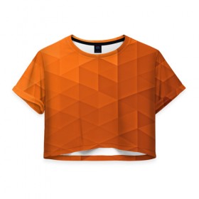 Женская футболка 3D укороченная с принтом Orange abstraction в Тюмени, 100% полиэстер | круглая горловина, длина футболки до линии талии, рукава с отворотами | Тематика изображения на принте: abstraction | geometry | polygon | абстракция | геометрия | грань | краски | кубик | кубики | линии | мозаика | полигоны | ребро | текстура | узор