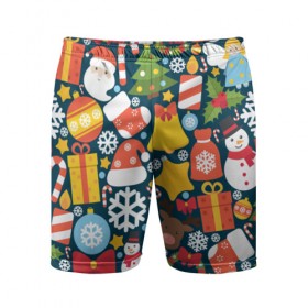 Мужские шорты 3D спортивные с принтом Новогодний набор в Тюмени,  |  | new year | елка | новый год | подарок | снеговик | снежинка