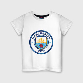 Детская футболка хлопок с принтом Manchester City в Тюмени, 100% хлопок | круглый вырез горловины, полуприлегающий силуэт, длина до линии бедер | citi | city | manchester | siti | англия | болельщик | горожане | гостевая | манчестер | сити | фанат | форма | футбольная