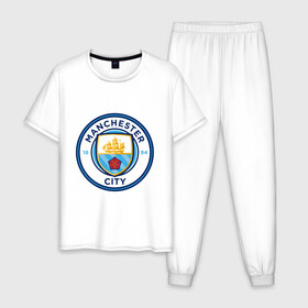 Мужская пижама хлопок с принтом Manchester City в Тюмени, 100% хлопок | брюки и футболка прямого кроя, без карманов, на брюках мягкая резинка на поясе и по низу штанин
 | citi | city | manchester | siti | англия | болельщик | горожане | гостевая | манчестер | сити | фанат | форма | футбольная