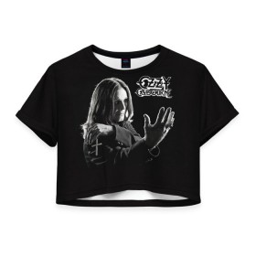 Женская футболка 3D укороченная с принтом Оззи Осборн в Тюмени, 100% полиэстер | круглая горловина, длина футболки до линии талии, рукава с отворотами | black sabbath | ozzy osbourne | оззи осборн