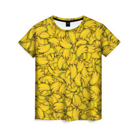 Женская футболка 3D с принтом Бананы в Тюмени, 100% полиэфир ( синтетическое хлопкоподобное полотно) | прямой крой, круглый вырез горловины, длина до линии бедер | banana | vegan | банан | веган | желтый | паттерн | текстура | фрукт