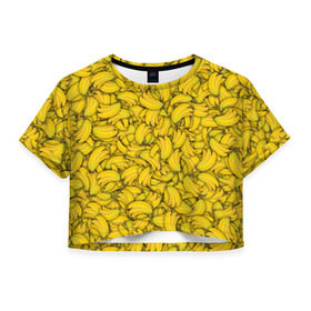 Женская футболка 3D укороченная с принтом Бананы в Тюмени, 100% полиэстер | круглая горловина, длина футболки до линии талии, рукава с отворотами | banana | vegan | банан | веган | желтый | паттерн | текстура | фрукт