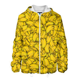 Мужская куртка 3D с принтом Бананы в Тюмени, ткань верха — 100% полиэстер, подклад — флис | прямой крой, подол и капюшон оформлены резинкой с фиксаторами, два кармана без застежек по бокам, один большой потайной карман на груди. Карман на груди застегивается на липучку | banana | vegan | банан | веган | желтый | паттерн | текстура | фрукт