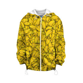 Детская куртка 3D с принтом Бананы в Тюмени, 100% полиэстер | застежка — молния, подол и капюшон оформлены резинкой с фиксаторами, по бокам — два кармана без застежек, один потайной карман на груди, плотность верхнего слоя — 90 г/м2; плотность флисового подклада — 260 г/м2 | banana | vegan | банан | веган | желтый | паттерн | текстура | фрукт