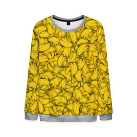 Мужской свитшот 3D с принтом Бананы в Тюмени, 100% полиэстер с мягким внутренним слоем | круглый вырез горловины, мягкая резинка на манжетах и поясе, свободная посадка по фигуре | banana | vegan | банан | веган | желтый | паттерн | текстура | фрукт