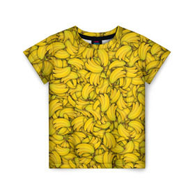Детская футболка 3D с принтом Бананы в Тюмени, 100% гипоаллергенный полиэфир | прямой крой, круглый вырез горловины, длина до линии бедер, чуть спущенное плечо, ткань немного тянется | banana | vegan | банан | веган | желтый | паттерн | текстура | фрукт