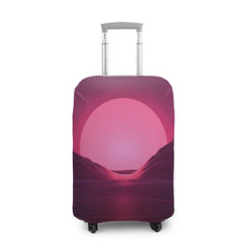 Чехол для чемодана 3D с принтом Cyber Sun в Тюмени, 86% полиэфир, 14% спандекс | двустороннее нанесение принта, прорези для ручек и колес | cyber | голограмма | горы | кибер | модные | полосы | ретро | свет | солнце | яркие