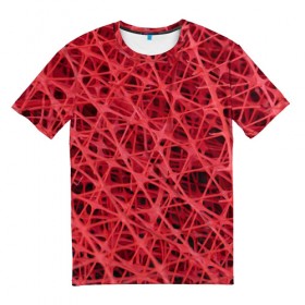 Мужская футболка 3D с принтом Сетка в Тюмени, 100% полиэфир | прямой крой, круглый вырез горловины, длина до линии бедер | красный | модные | пластик | сети | сетка | текстура | цвет