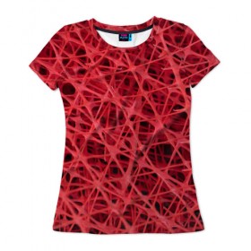 Женская футболка 3D с принтом Сетка в Тюмени, 100% полиэфир ( синтетическое хлопкоподобное полотно) | прямой крой, круглый вырез горловины, длина до линии бедер | красный | модные | пластик | сети | сетка | текстура | цвет