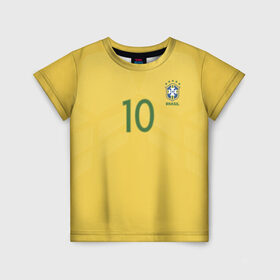 Детская футболка 3D с принтом Неймар Форма Домашняя 17/18 в Тюмени, 100% гипоаллергенный полиэфир | прямой крой, круглый вырез горловины, длина до линии бедер, чуть спущенное плечо, ткань немного тянется | brazil | jr | neymar | бразилия | неймар | нэймар | по футболу | сборная бразилии | футбольная форма