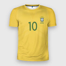 Мужская футболка 3D спортивная с принтом Неймар Форма Домашняя 17/18 в Тюмени, 100% полиэстер с улучшенными характеристиками | приталенный силуэт, круглая горловина, широкие плечи, сужается к линии бедра | brazil | jr | neymar | бразилия | неймар | нэймар | по футболу | сборная бразилии | футбольная форма