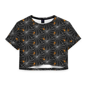 Женская футболка 3D укороченная с принтом Паутина в Тюмени, 100% полиэстер | круглая горловина, длина футболки до линии талии, рукава с отворотами | gothic | halloween | spider | паук | паутина | хэллоуин
