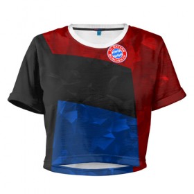 Женская футболка 3D укороченная с принтом FC Bayern 2018 Abstract colors в Тюмени, 100% полиэстер | круглая горловина, длина футболки до линии талии, рукава с отворотами | bayern | fc | абстракция | бавария | геометрия | спорт | футбольный клуб