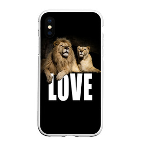 Чехол для iPhone XS Max матовый с принтом LOVE в Тюмени, Силикон | Область печати: задняя сторона чехла, без боковых панелей | влюблённые | дикая кошка | животные | лев | львица | любовь | пара | природа | свадьба