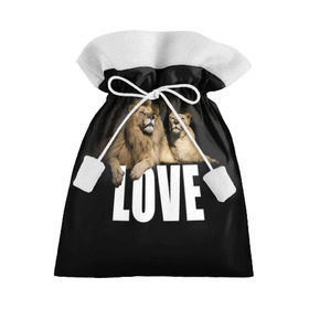 Подарочный 3D мешок с принтом LOVE в Тюмени, 100% полиэстер | Размер: 29*39 см | влюблённые | дикая кошка | животные | лев | львица | любовь | пара | природа | свадьба