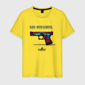 Мужская футболка хлопок с принтом Glock - Water Elemental в Тюмени, 100% хлопок | прямой крой, круглый вырез горловины, длина до линии бедер, слегка спущенное плечо. | Тематика изображения на принте: cs go | global offensive | глок | каэс | контр страйк | контра | кс | оружие | пистолет | скин