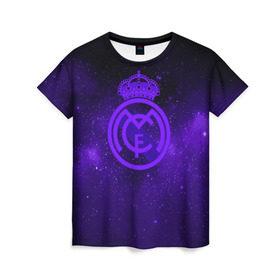 Женская футболка 3D с принтом FC Real Madrid(SPACE STYLE) в Тюмени, 100% полиэфир ( синтетическое хлопкоподобное полотно) | прямой крой, круглый вырез горловины, длина до линии бедер | real madrid | футбол | футбольный клуб | чемпионат