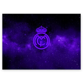 Поздравительная открытка с принтом FC Real Madrid(SPACE STYLE) в Тюмени, 100% бумага | плотность бумаги 280 г/м2, матовая, на обратной стороне линовка и место для марки
 | real madrid | футбол | футбольный клуб | чемпионат