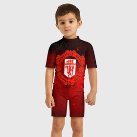 Детский купальный костюм 3D с принтом FC Манчестер в Тюмени, Полиэстер 85%, Спандекс 15% | застежка на молнии на спине | football | footer | soccer | socker | манчестер | футбол | футбольный клуб