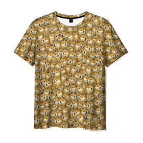 Мужская футболка 3D с принтом Собачки Doge в Тюмени, 100% полиэфир | прямой крой, круглый вырез горловины, длина до линии бедер | doge | meme | доги | желтый | мем | паттерн | пёс | собака | текстура