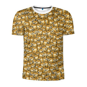 Мужская футболка 3D спортивная с принтом Собачки Doge в Тюмени, 100% полиэстер с улучшенными характеристиками | приталенный силуэт, круглая горловина, широкие плечи, сужается к линии бедра | doge | meme | доги | желтый | мем | паттерн | пёс | собака | текстура