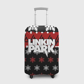 Чехол для чемодана 3D с принтом Праздничный Linkin Park в Тюмени, 86% полиэфир, 14% спандекс | двустороннее нанесение принта, прорези для ручек и колес | b | chester | linkin park | альтернативный метал | альтернативный рок | беннингтон | группа | знак | красный | линкин парк | музыкант | надпись | новогодний | новый год | ню метал | певец | праздник | рождество