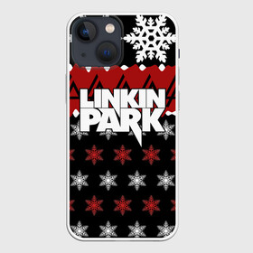 Чехол для iPhone 13 mini с принтом Праздничный Linkin Park в Тюмени,  |  | b | chester | linkin park | альтернативный метал | альтернативный рок | беннингтон | группа | знак | красный | линкин парк | музыкант | надпись | новогодний | новый год | ню метал | певец | праздник | рождество