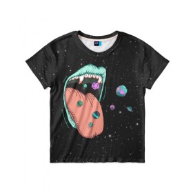 Детская футболка 3D с принтом Энерговампир в Тюмени, 100% гипоаллергенный полиэфир | прямой крой, круглый вырез горловины, длина до линии бедер, чуть спущенное плечо, ткань немного тянется | звезды | космос | планеты | рот | энергия