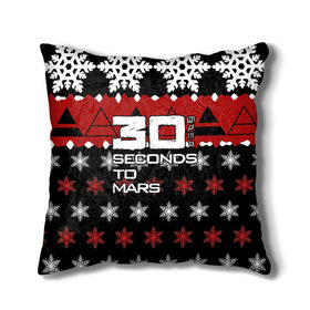 Подушка 3D с принтом Праздничный 30 Seconds to mars в Тюмени, наволочка – 100% полиэстер, наполнитель – холлофайбер (легкий наполнитель, не вызывает аллергию). | состоит из подушки и наволочки. Наволочка на молнии, легко снимается для стирки | Тематика изображения на принте: 30 секунд до марса | 30stm | thirty seconds to mars |  30 seconds to mars | альтернативный | гранж | группа | джаред | знак | красный | надпись | нео | новогодний | новый год | пост | праздник | прогрессивный | рождество | рок