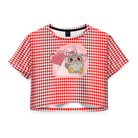 Женская футболка 3D укороченная с принтом Маленькая совушка в Тюмени, 100% полиэстер | круглая горловина, длина футболки до линии талии, рукава с отворотами | 
