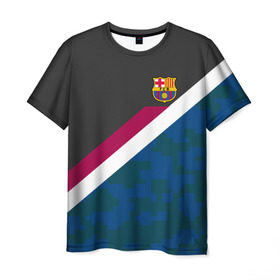 Мужская футболка 3D с принтом FC Barcelona Sport camo II в Тюмени, 100% полиэфир | прямой крой, круглый вырез горловины, длина до линии бедер | fc | fc barcelona | fcb | fly emirates | ronaldo | абстракция | барселона | геометрия | зож | клуб | линии | месси | модные | мяч | реал мадрид | спорт | спортивные | тренды | футбол | футбольный клуб | эмблема