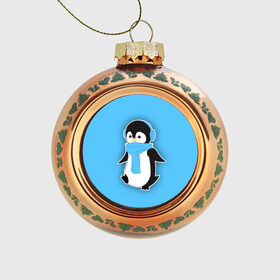 Стеклянный ёлочный шар с принтом Penguin blue в Тюмени, Стекло | Диаметр: 80 мм | Тематика изображения на принте: blue | cartoon | penguin | милый | мультик | мультфильм | пингвин | рисунок