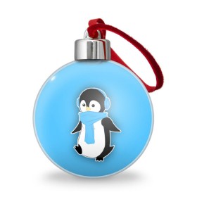 Ёлочный шар с принтом Penguin blue в Тюмени, Пластик | Диаметр: 77 мм | Тематика изображения на принте: blue | cartoon | penguin | милый | мультик | мультфильм | пингвин | рисунок