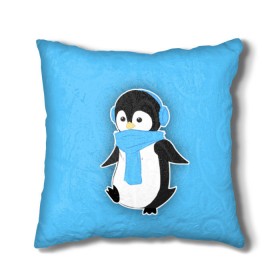 Подушка 3D с принтом Penguin blue в Тюмени, наволочка – 100% полиэстер, наполнитель – холлофайбер (легкий наполнитель, не вызывает аллергию). | состоит из подушки и наволочки. Наволочка на молнии, легко снимается для стирки | blue | cartoon | penguin | милый | мультик | мультфильм | пингвин | рисунок