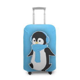 Чехол для чемодана 3D с принтом Penguin blue в Тюмени, 86% полиэфир, 14% спандекс | двустороннее нанесение принта, прорези для ручек и колес | blue | cartoon | penguin | милый | мультик | мультфильм | пингвин | рисунок