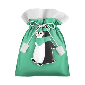 Подарочный 3D мешок с принтом Penguin green в Тюмени, 100% полиэстер | Размер: 29*39 см | Тематика изображения на принте: cartoon | green | penguin | зеленый | милый | мультик | мультфильм | пингвин | рисунок