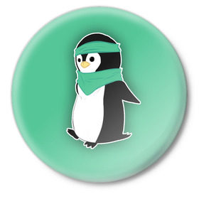 Значок с принтом Penguin green в Тюмени,  металл | круглая форма, металлическая застежка в виде булавки | cartoon | green | penguin | зеленый | милый | мультик | мультфильм | пингвин | рисунок
