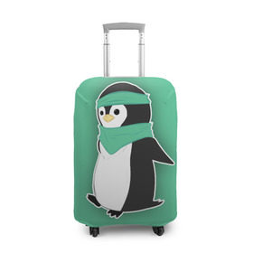 Чехол для чемодана 3D с принтом Penguin green в Тюмени, 86% полиэфир, 14% спандекс | двустороннее нанесение принта, прорези для ручек и колес | cartoon | green | penguin | зеленый | милый | мультик | мультфильм | пингвин | рисунок